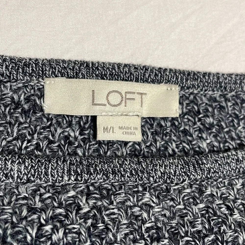 LOFT Poncho Style Black/Navy/Cream Sweater Size M/L - Picture 7 of 10